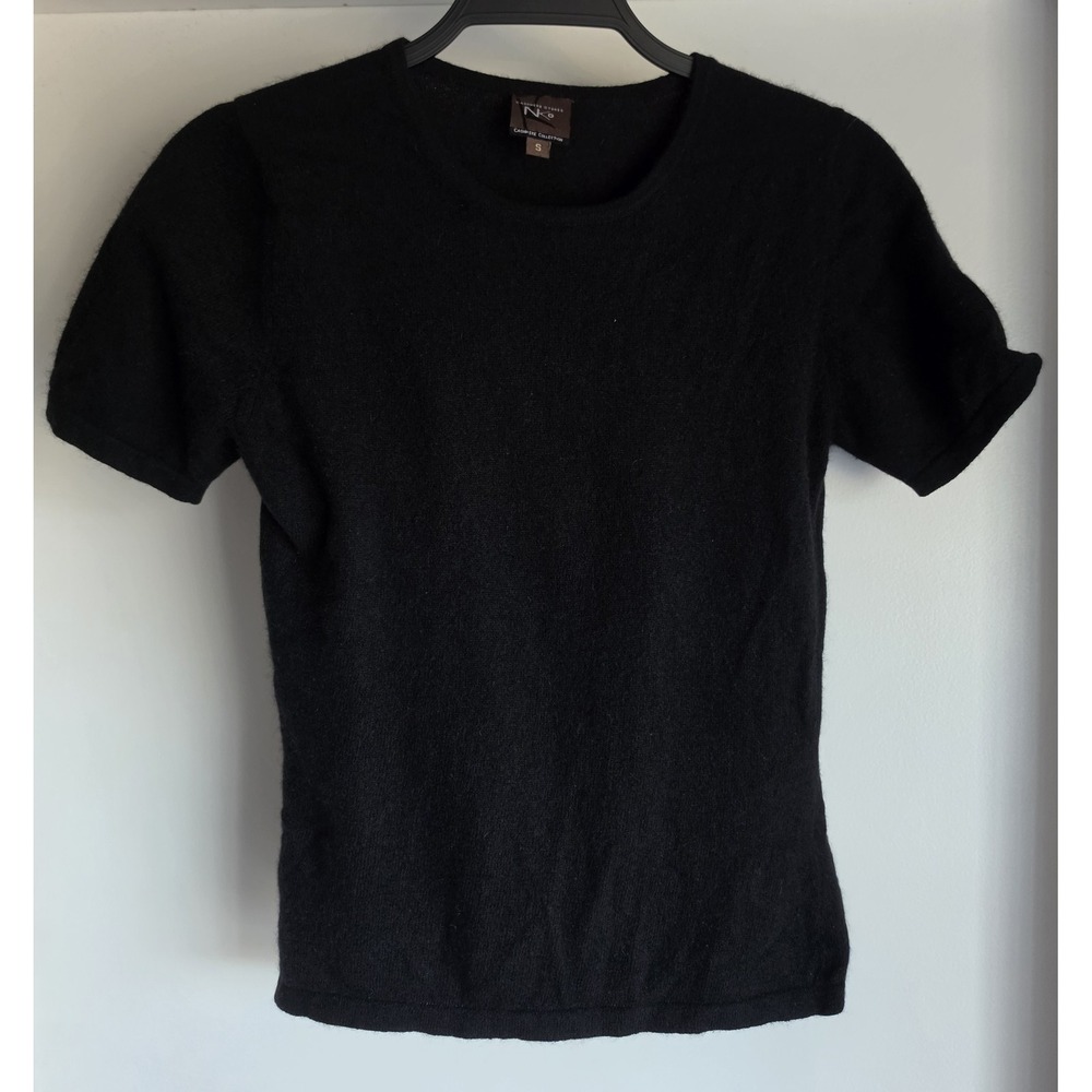 CashmereStores Sweater Womens S Black 100% Cashmere Short Sleeve Round Neck